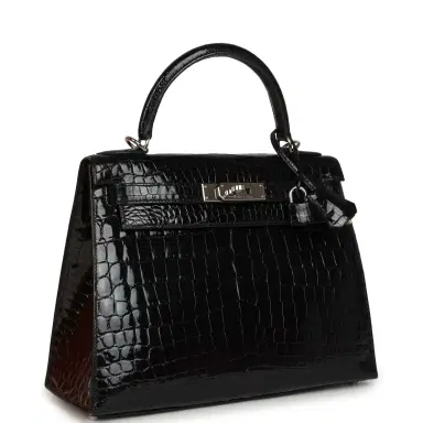 HERMÈS Pre-owned Hermes Kelly Sellier 28 Black Shiny Niloticus Crocodile Palladium Hardware | Thumbnail 2 HERMÈS Pre-owned Hermes Kelly Sellier 28 Black Shiny Niloticus Crocodile Palladium Hardware | Thumbnail 2