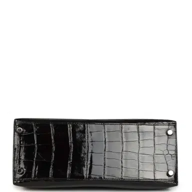 HERMÈS Pre-owned Hermes Kelly Sellier 28 Black Shiny Niloticus Crocodile Palladium Hardware | Thumbnail 6 HERMÈS Pre-owned Hermes Kelly Sellier 28 Black Shiny Niloticus Crocodile Palladium Hardware | Thumbnail 6