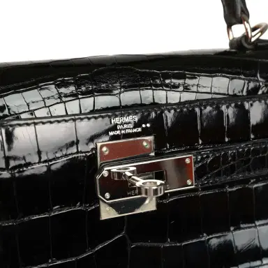 HERMÈS Pre-owned Hermes Kelly Sellier 28 Black Shiny Niloticus Crocodile Palladium Hardware | Thumbnail 7 HERMÈS Pre-owned Hermes Kelly Sellier 28 Black Shiny Niloticus Crocodile Palladium Hardware | Thumbnail 7