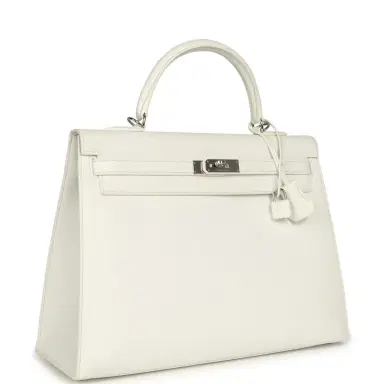 HERMÈS Pre-owned Hermes Kelly Sellier 35 White Epsom Palladium Hardware | Thumbnail 2