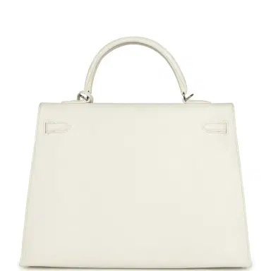 HERMÈS Pre-owned Hermes Kelly Sellier 35 White Epsom Palladium Hardware | Thumbnail 4