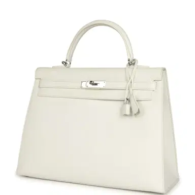 HERMÈS Pre-owned Hermes Kelly Sellier 35 White Epsom Palladium Hardware | Thumbnail 5