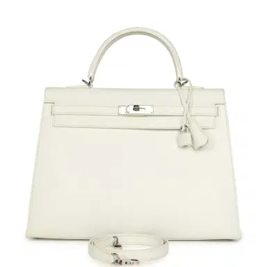 HERMÈS Pre-owned Hermes Kelly Sellier 35 White Epsom Palladium Hardware | Thumbnail 1
