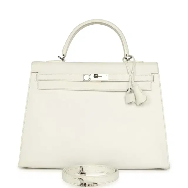 hermes Pre-owned Hermes Kelly Sellier 35 White Epsom Palladium Hardware