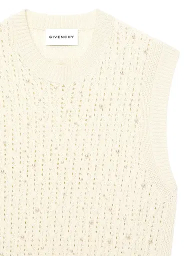 Givenchy Men's Sleeveless Sweater in Wool with Pearl Embroidery - Dove White - Size XL | Thumbnail 4