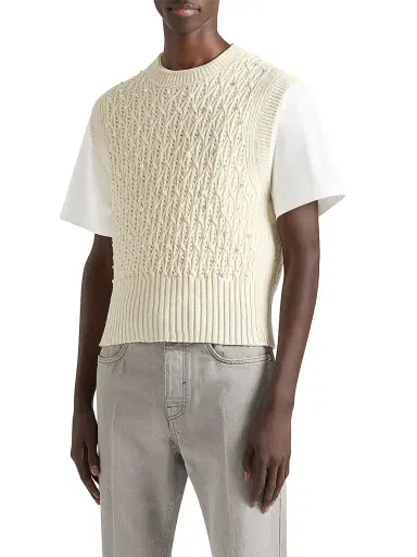Givenchy Men's Sleeveless Sweater in Wool with Pearl Embroidery - Dove White - Size XL | Thumbnail 6