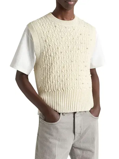 Givenchy Men's Sleeveless Sweater in Wool with Pearl Embroidery - Dove White - Size XL | Thumbnail 7