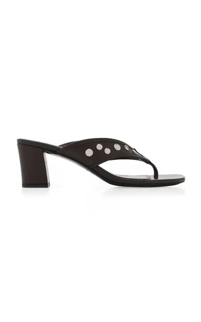 STAUD Nova Studded Leather Thong Sandals