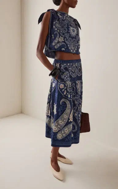 Sea Emelina Printed Linen-Cotton Midi Skirt | Thumbnail 2