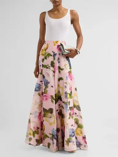 Carolina Herrera Women's Iris Blurred Floral Linen-Silk Pants - Rosewater Multi - Size 12 | Thumbnail 2