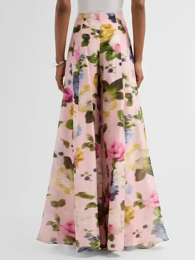 Carolina Herrera Women's Iris Blurred Floral Linen-Silk Pants - Rosewater Multi - Size 12 | Thumbnail 3