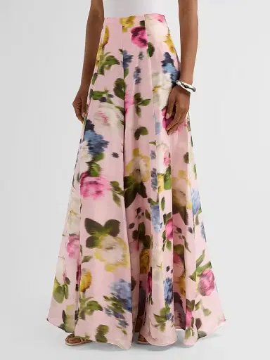 Carolina Herrera Women's Iris Blurred Floral Linen-Silk Pants - Rosewater Multi - Size 12 | Thumbnail 4