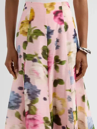Carolina Herrera Women's Iris Blurred Floral Linen-Silk Pants - Rosewater Multi - Size 12 | Thumbnail 5