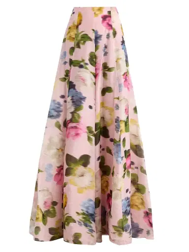 Carolina Herrera Women's Iris Blurred Floral Linen-Silk Pants - Rosewater Multi - Size 12 | Thumbnail 1