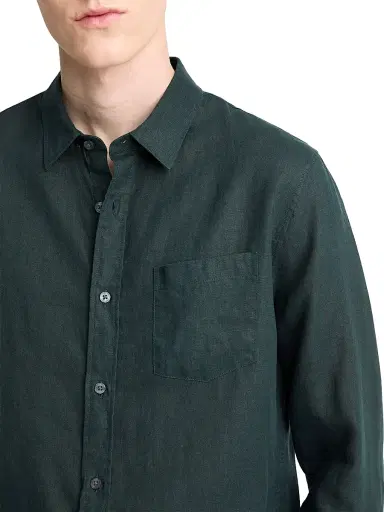 Vince Men's Linen Long-Sleeve Button-Up Shirt - Seaweed | Thumbnail 5