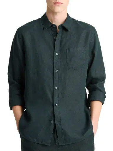 Vince Men's Linen Long-Sleeve Button-Up Shirt - Seaweed | Thumbnail 1
