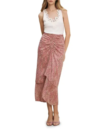 Veronica Beard Women's Sira Floral Ruched Midi Skirt - Orchid Haze Multi - Size 14 | Thumbnail 2