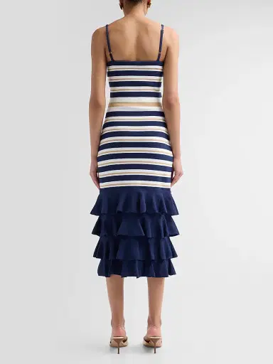Cara Cara Women's Maryanne Shell Strap Ruffle Midi Dress - Navy Ginger Stripe - Size XL | Thumbnail 3 Cara Cara Women's Maryanne Shell Strap Ruffle Midi Dress - Navy Ginger Stripe - Size XL | Thumbnail 3