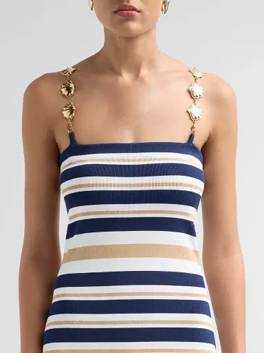 Cara Cara Women's Maryanne Shell Strap Ruffle Midi Dress - Navy Ginger Stripe - Size XL | Thumbnail 5 Cara Cara Women's Maryanne Shell Strap Ruffle Midi Dress - Navy Ginger Stripe - Size XL | Thumbnail 5