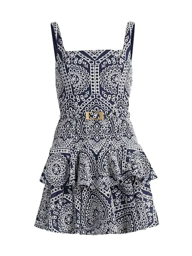 Generation Love Women's Lisette Eyelet-Embroidered Cotton Mini Dress - Navy White