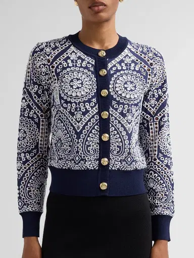 Generation Love Women's Erin Cotton Eyelet Cardigan - Navy White - Size Large | Thumbnail 5 Generation Love Women's Erin Cotton Eyelet Cardigan - Navy White - Size Large | Thumbnail 5