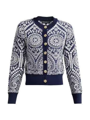 Generation Love Women's Erin Cotton Eyelet Cardigan - Navy White - Size Large | Thumbnail 1 Generation Love Women's Erin Cotton Eyelet Cardigan - Navy White - Size Large | Thumbnail 1