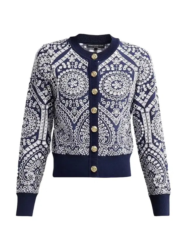 Generation Love Women's Erin Cotton Eyelet Cardigan - Navy White