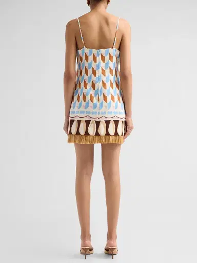 Cara Cara Women's Valencia Geometri Raffia Fringe Mini Dress | Thumbnail 3