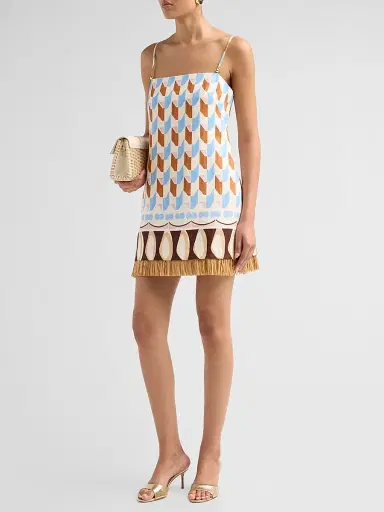 Cara Cara Women's Valencia Geometri Raffia Fringe Mini Dress | Thumbnail 4