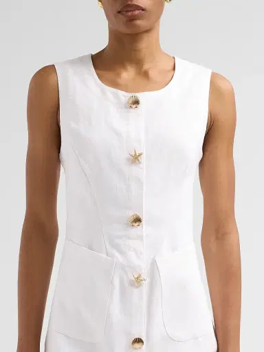 Cara Cara Women's Rhapsody Shell Button-Front Mini Dress - White - Size 14 | Thumbnail 5