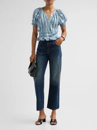 Alice + Olivia Women's Kathryn Lace-Trim Embroidered Blouse - Deep Denim Blue Vanilla - Size XL | Thumbnail 2 Alice + Olivia Women's Kathryn Lace-Trim Embroidered Blouse - Deep Denim Blue Vanilla - Size XL | Thumbnail 2