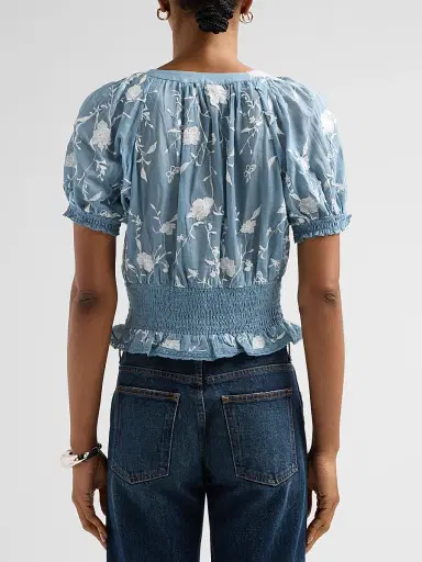 Alice + Olivia Women's Kathryn Lace-Trim Embroidered Blouse - Deep Denim Blue Vanilla - Size XL | Thumbnail 3 Alice + Olivia Women's Kathryn Lace-Trim Embroidered Blouse - Deep Denim Blue Vanilla - Size XL | Thumbnail 3