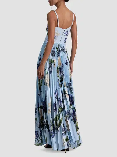 Alice + Olivia Women's Carolyn Asymmetric Floral Pleated Maxi Dress | Thumbnail 3 Alice + Olivia Women's Carolyn Asymmetric Floral Pleated Maxi Dress | Thumbnail 3