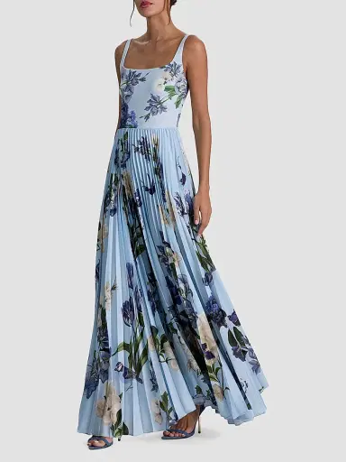 Alice + Olivia Women's Carolyn Asymmetric Floral Pleated Maxi Dress | Thumbnail 4 Alice + Olivia Women's Carolyn Asymmetric Floral Pleated Maxi Dress | Thumbnail 4
