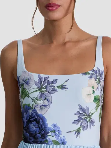 Alice + Olivia Women's Carolyn Asymmetric Floral Pleated Maxi Dress | Thumbnail 5 Alice + Olivia Women's Carolyn Asymmetric Floral Pleated Maxi Dress | Thumbnail 5