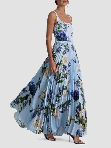 Alice + Olivia Women's Carolyn Asymmetric Floral Pleated Maxi Dress | Thumbnail 6 Alice + Olivia Women's Carolyn Asymmetric Floral Pleated Maxi Dress | Thumbnail 6