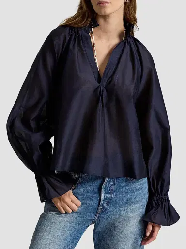 Polo Ralph Lauren Women's Cotton-Silk Organdy Ruffle Blouse | Thumbnail 4 Polo Ralph Lauren Women's Cotton-Silk Organdy Ruffle Blouse | Thumbnail 4