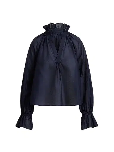 Polo Ralph Lauren Women's Cotton-Silk Organdy Ruffle Blouse | Thumbnail 1 Polo Ralph Lauren Women's Cotton-Silk Organdy Ruffle Blouse | Thumbnail 1