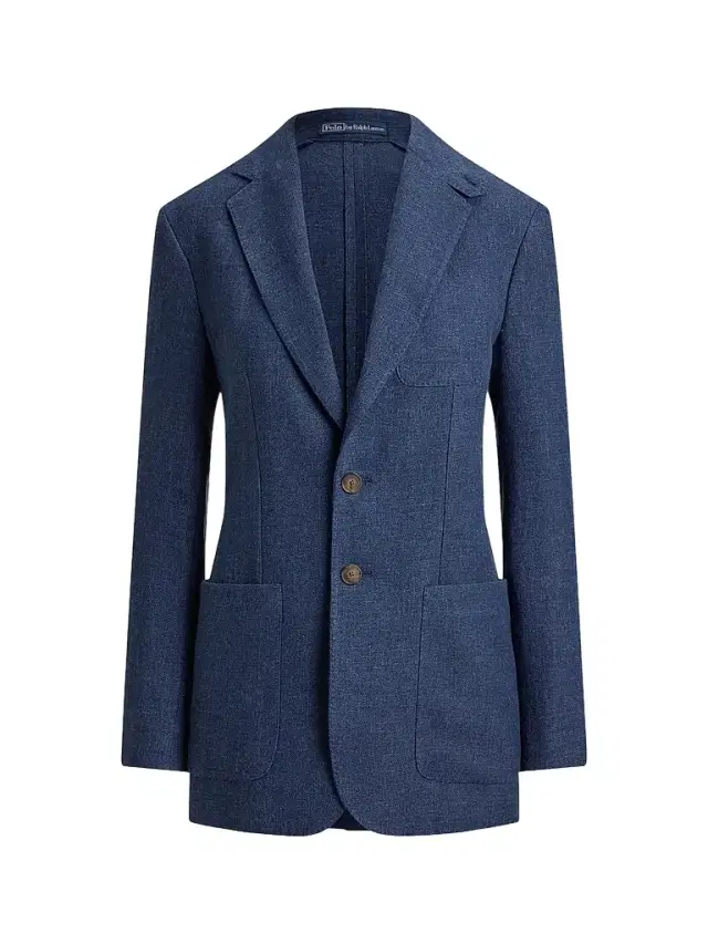 Women's Single-Breasted Linen-Cotton Blazer - Blue Melange