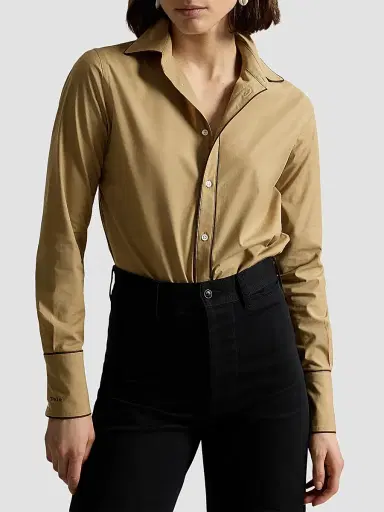 Polo Ralph Lauren Women's Slim-Fit Stretch Cotton Button-Front Shirt - Cafe Tan - Size 8 | Thumbnail 4 Polo Ralph Lauren Women's Slim-Fit Stretch Cotton Button-Front Shirt - Cafe Tan - Size 8 | Thumbnail 4