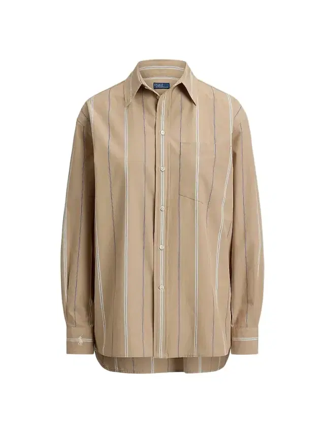 Polo Ralph Lauren Women's Oversized Striped Cotton Button-Front Shirt - Tan Cream