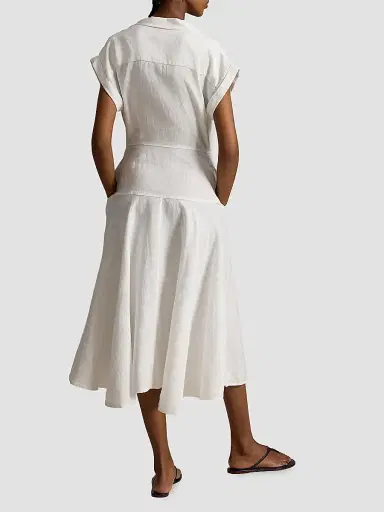 Polo Ralph Lauren Women's Linen Short-Sleeve Midi Shirtdress - White | Thumbnail 3