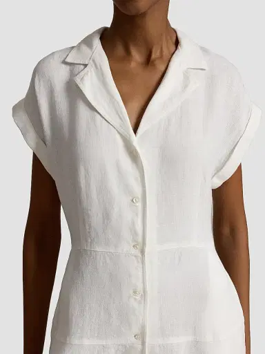 Polo Ralph Lauren Women's Linen Short-Sleeve Midi Shirtdress - White | Thumbnail 4