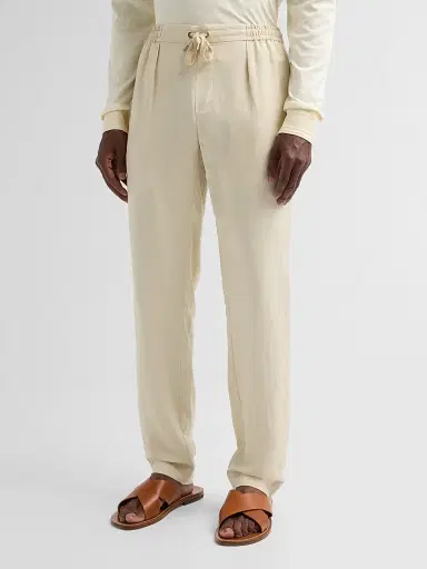 Ralph Lauren Purple Label Men's Drawstring Silk-Linen Pants - Limestone | Thumbnail 4 Ralph Lauren Purple Label Men's Drawstring Silk-Linen Pants - Limestone | Thumbnail 4