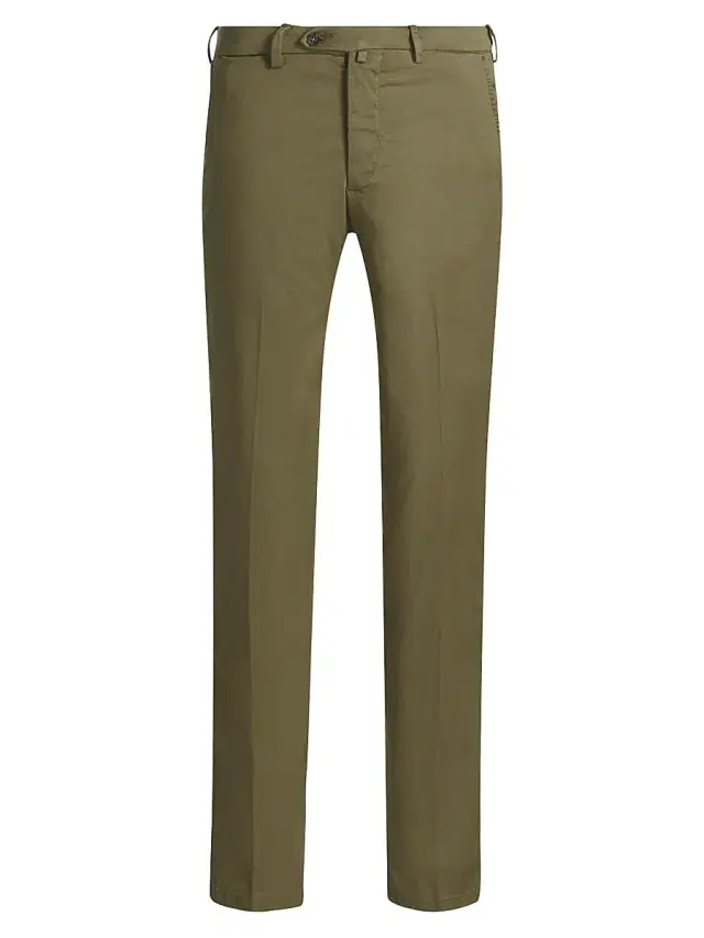 Men's Flat-Front Cotton-Blend Trousers - Olive Green