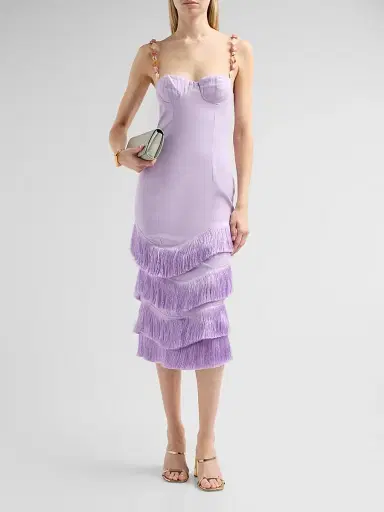 PatBo Women's Gabriela Linen Fringe Midi Dress - Lilac - Size 8 | Thumbnail 2