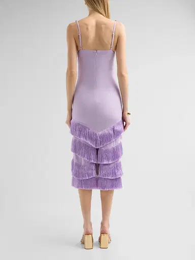 PatBo Women's Gabriela Linen Fringe Midi Dress - Lilac - Size 8 | Thumbnail 3