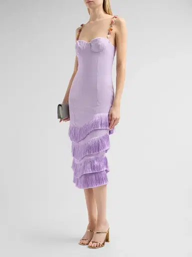 PatBo Women's Gabriela Linen Fringe Midi Dress - Lilac - Size 8 | Thumbnail 4