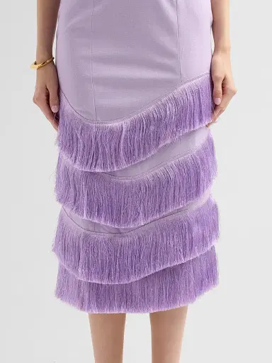 PatBo Women's Gabriela Linen Fringe Midi Dress - Lilac - Size 8 | Thumbnail 5