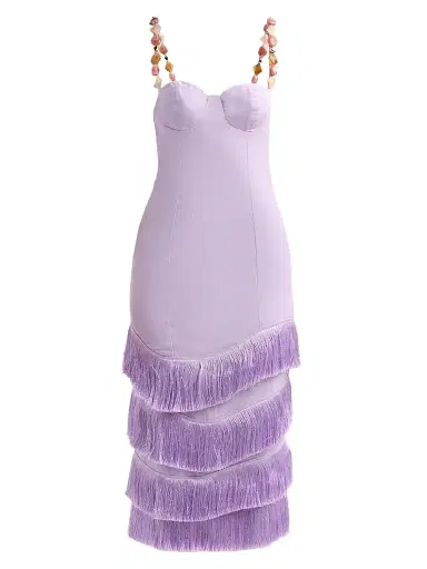PatBo Women's Gabriela Linen Fringe Midi Dress - Lilac - Size 8 | Thumbnail 1